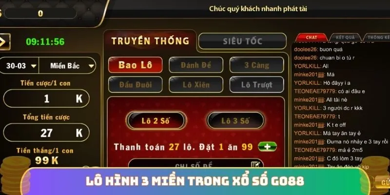 Lô hình 3 miền trong xổ số GO88